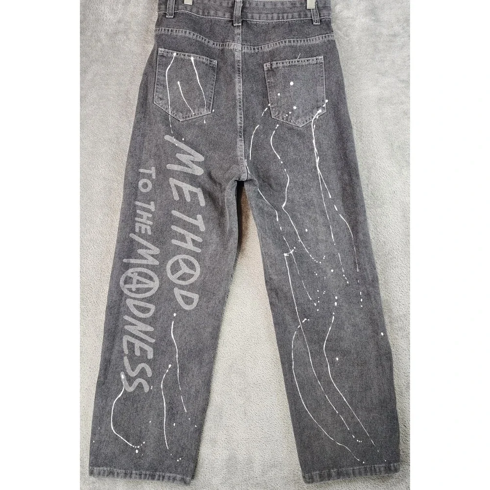 Fashion Jeans Womens 30 in Waist Gray Distressed Graphic Patch Paint Splatter - Picture 2 of 10